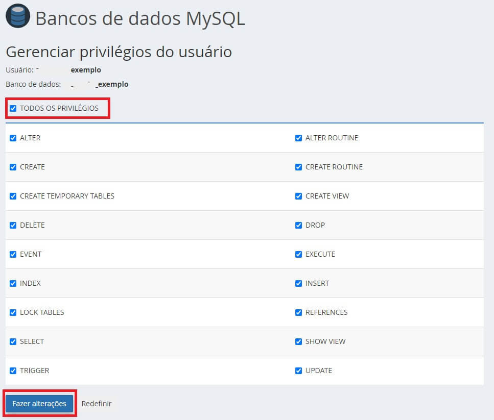 Atribuindo permissões ao usuário do banco de dados MySQL