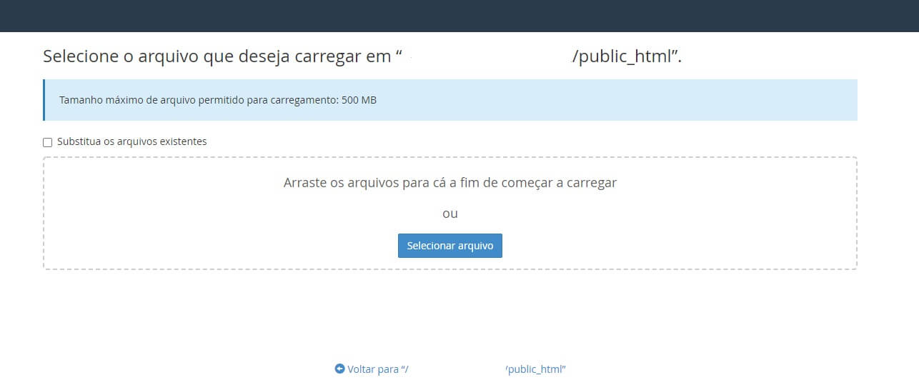 Carregar Arquivos, realizar upload, para dentro do diretório, através do cPanel para upload da instalação do wordpress