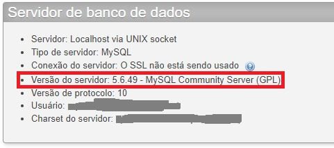 Descobrir versao do mysql através do painel do PHPMyAdmin