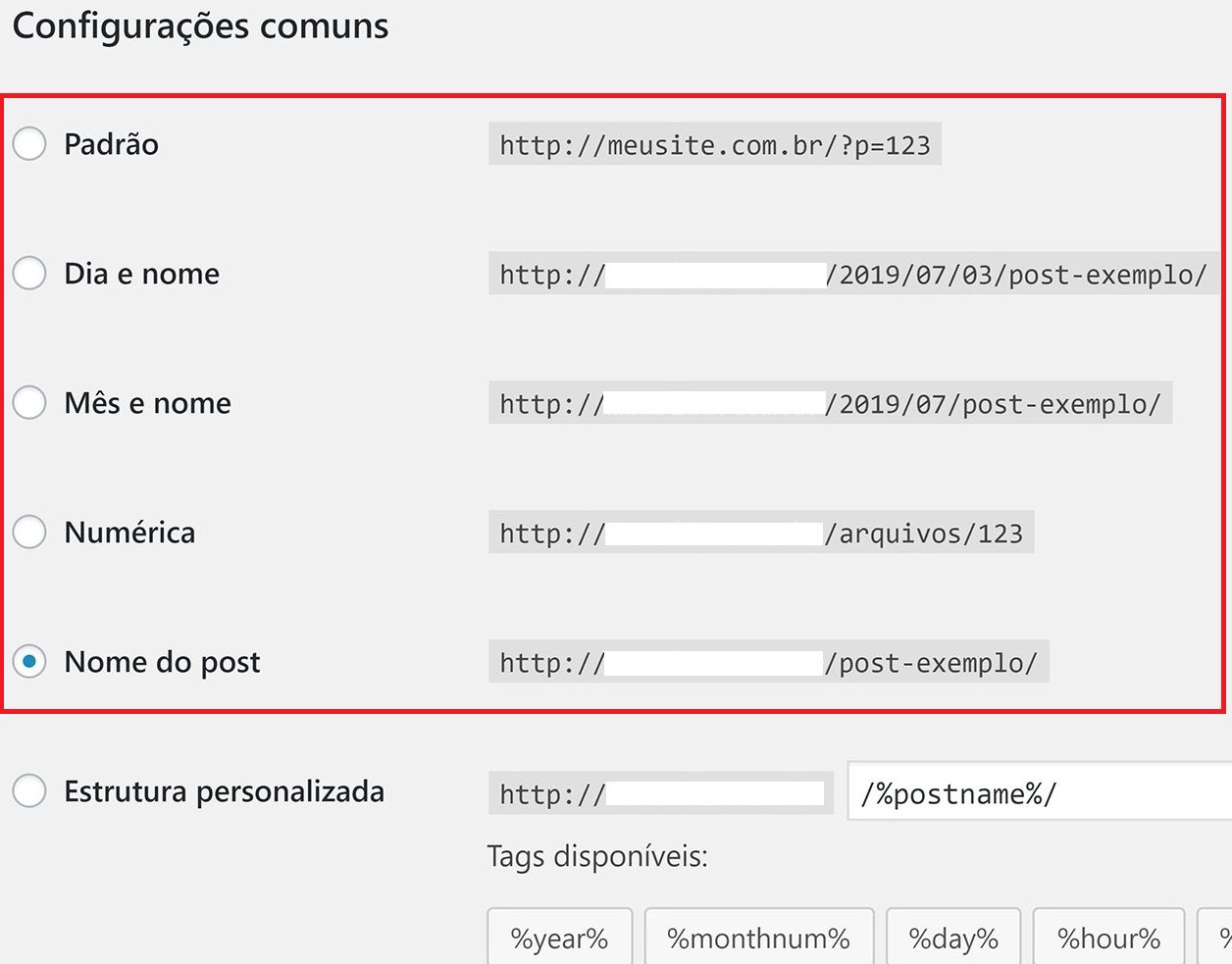 Formatos padrões de URLs Amigáveis no WordPress