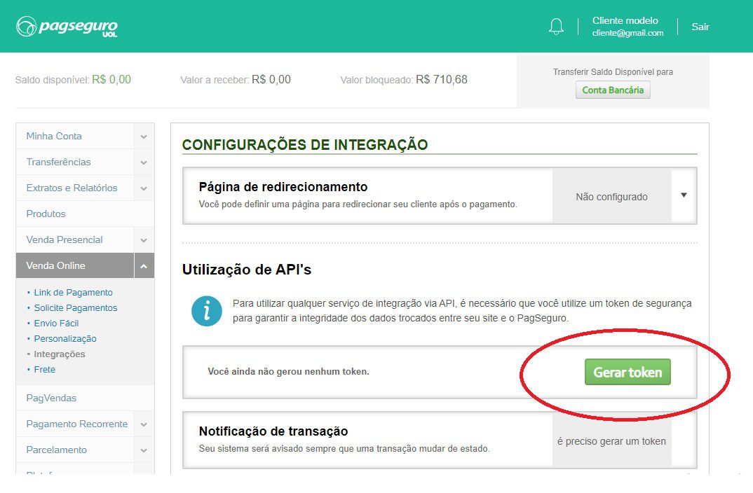 gerar token na loja virtual pagseguro