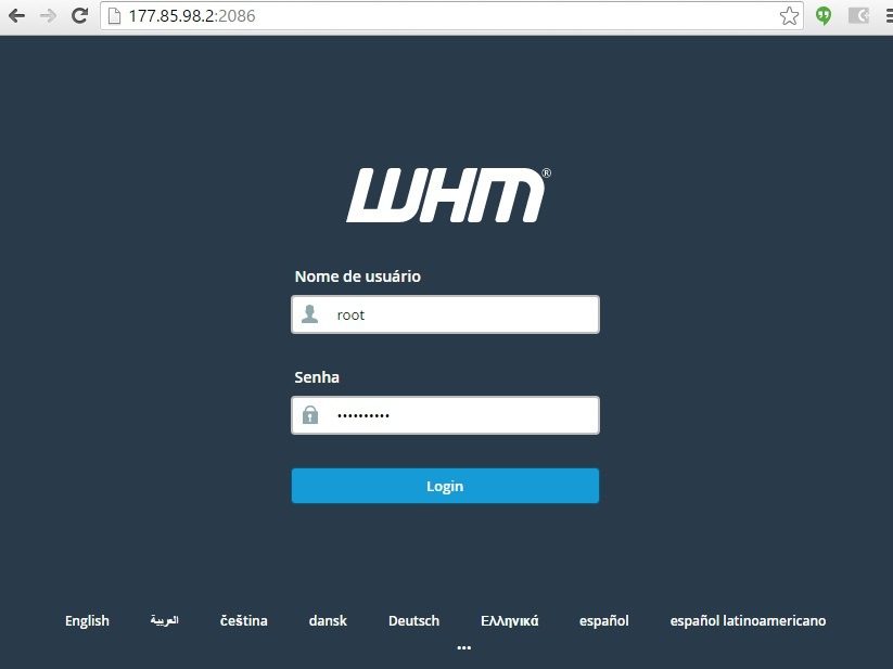 acessando o cpanel instalado