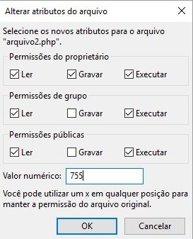 chmod permissoes arquivos filezilla 5