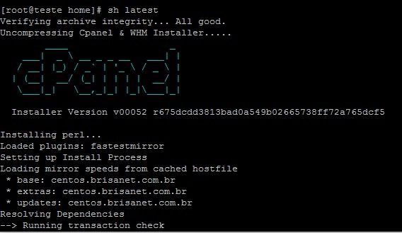 tela do linux mostrando como instalar cpanel