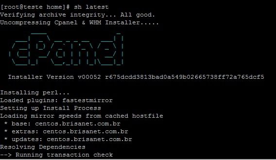 tela do linux mostrando como instalar cpanel