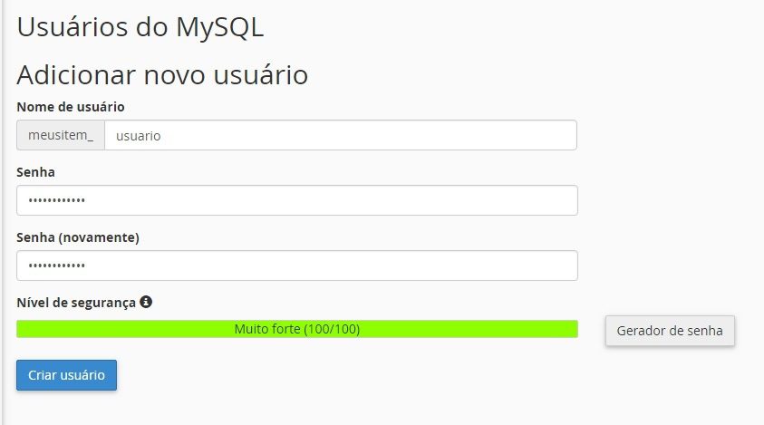 adicionar usuario ao mysql