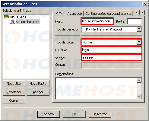 o que e ftp 4 - login e senha do servidor ftp filezilla