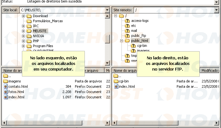 o que e ftp 7 - tela local e remota do filezilla