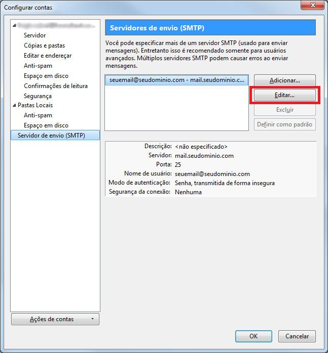 Como usar a porta 587 para envio no Thunderbird