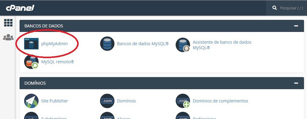 acessar phpMyAdmin pelo cpanel