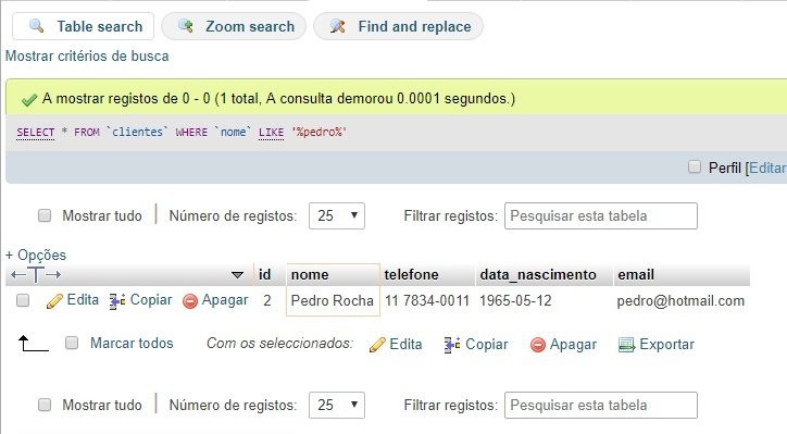 resultado da busca SELECT mysql