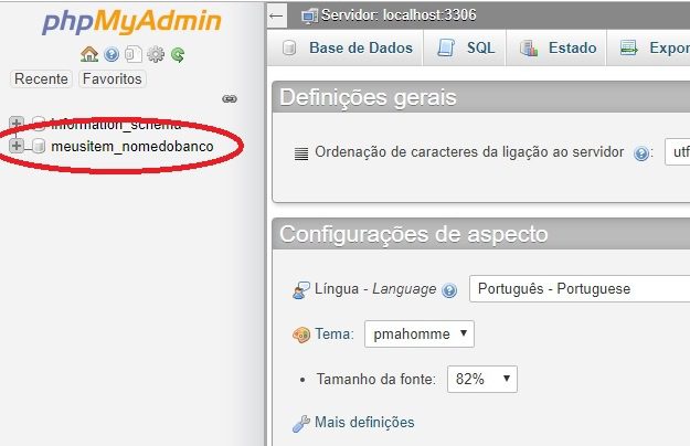 acessar o banco de dados a esquerda, phpmyadmin