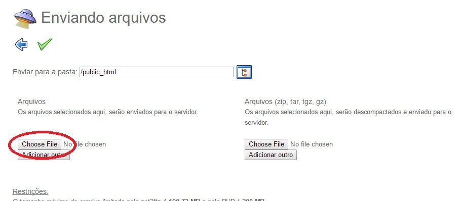upload ftp online pelo gerenciador de arquivos