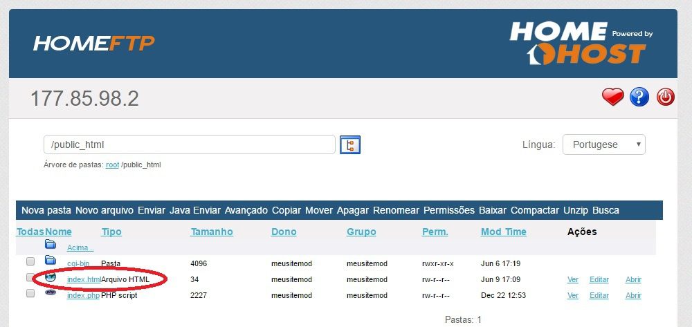 ftp online pelo gerenciador de arquivos