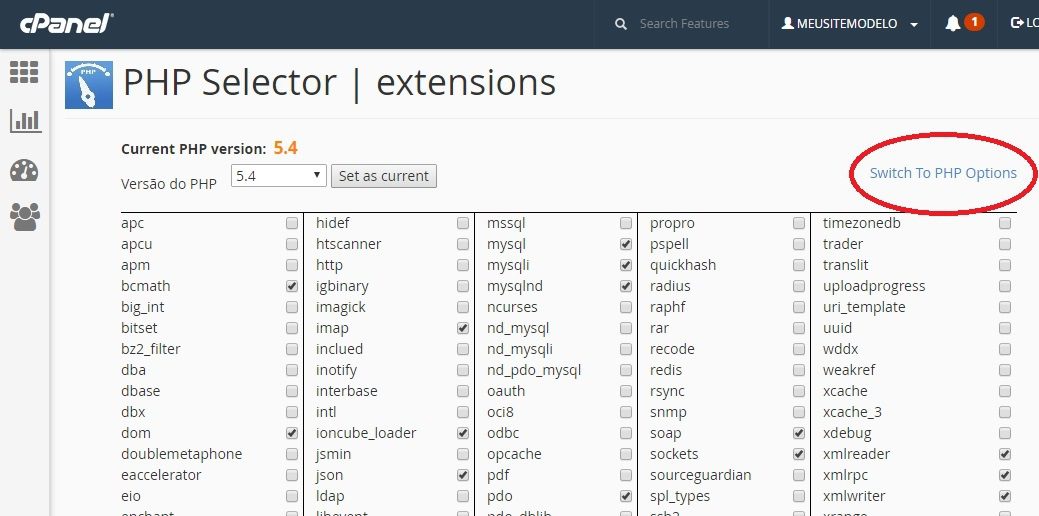 cpanel switch to php options