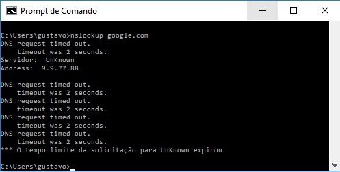 comando nslookup para checar dns