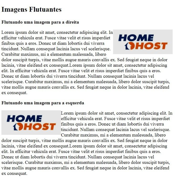 HTML img: Resultado do exemplo de imagens flutuantes