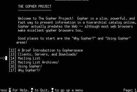 Tela inicial do The Gropher Project em Cores Preto e Branco, sem uso de HTML