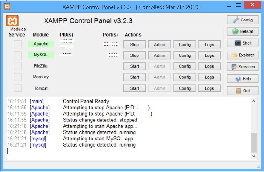 Xampp ativado