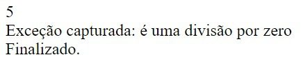 Resultado do código de exemplo utilizando php try catch e finally