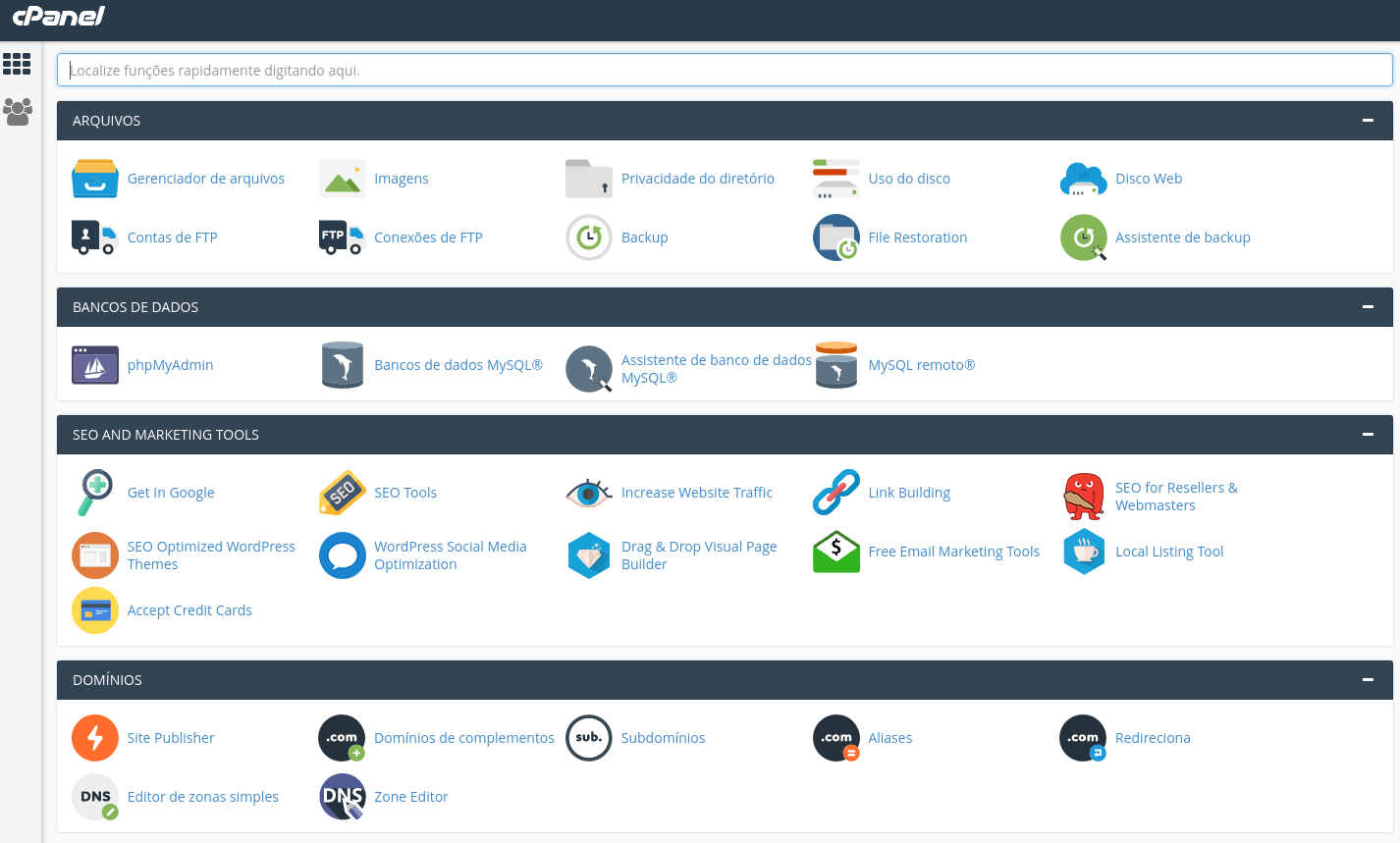 Painel de Hospedagem de site cPanel