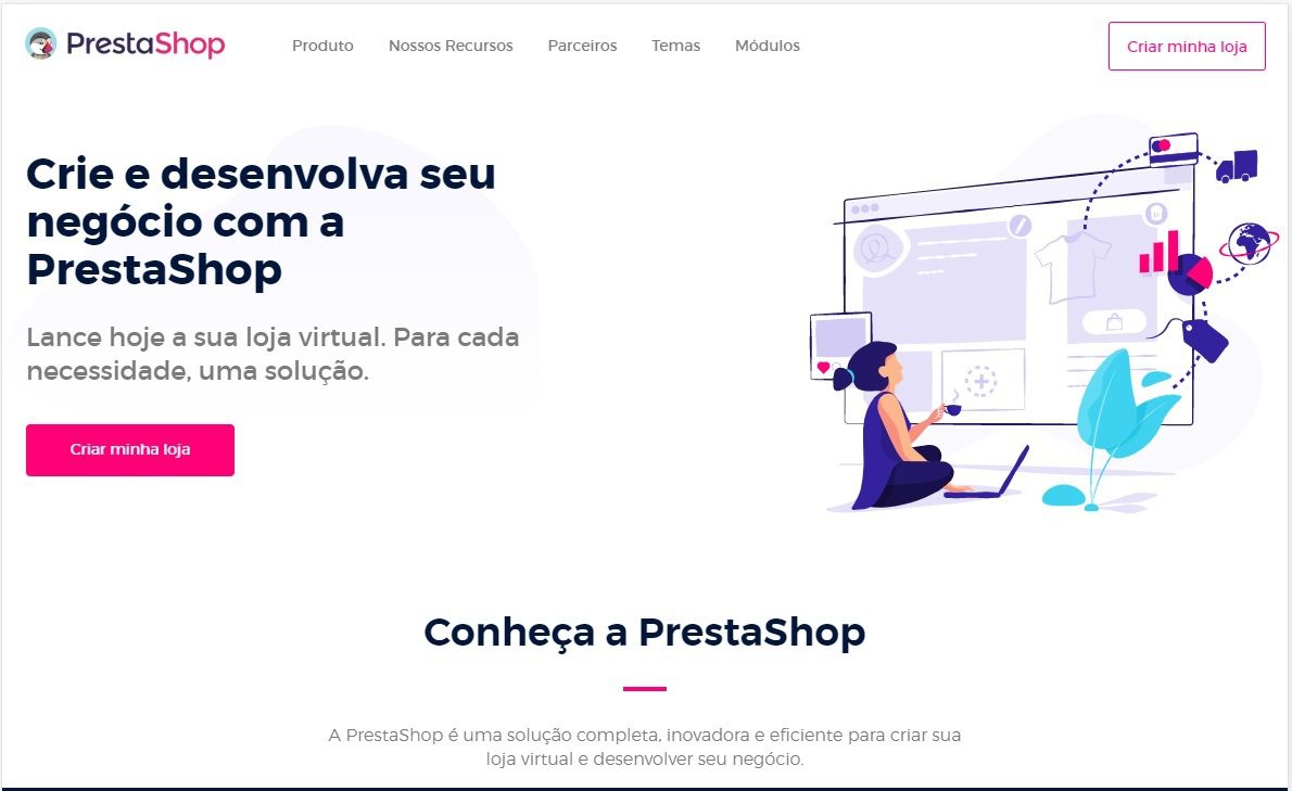 Página inicial do CMS PrestaShop