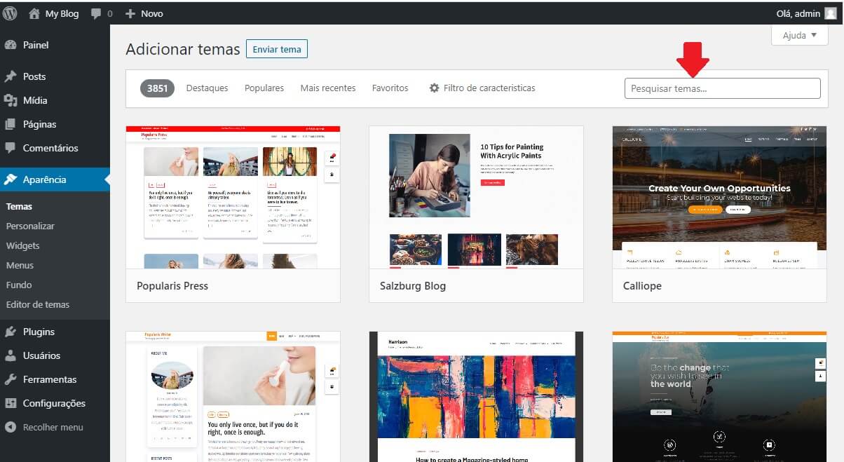 Pesquisa de Tema para o site WordPress