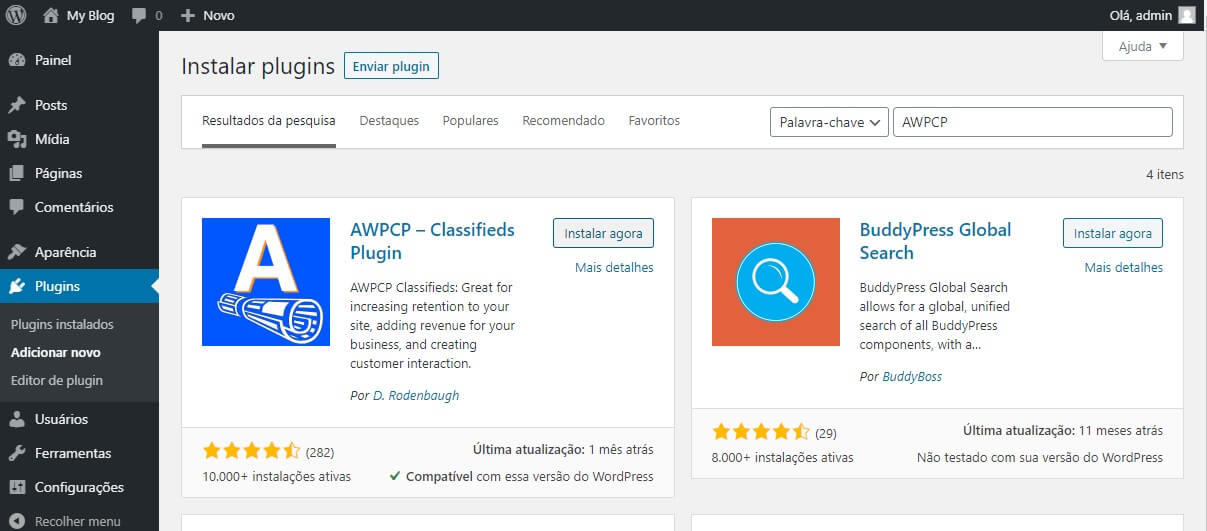 Instalação do plugin AWPCP - Classificados WordPress