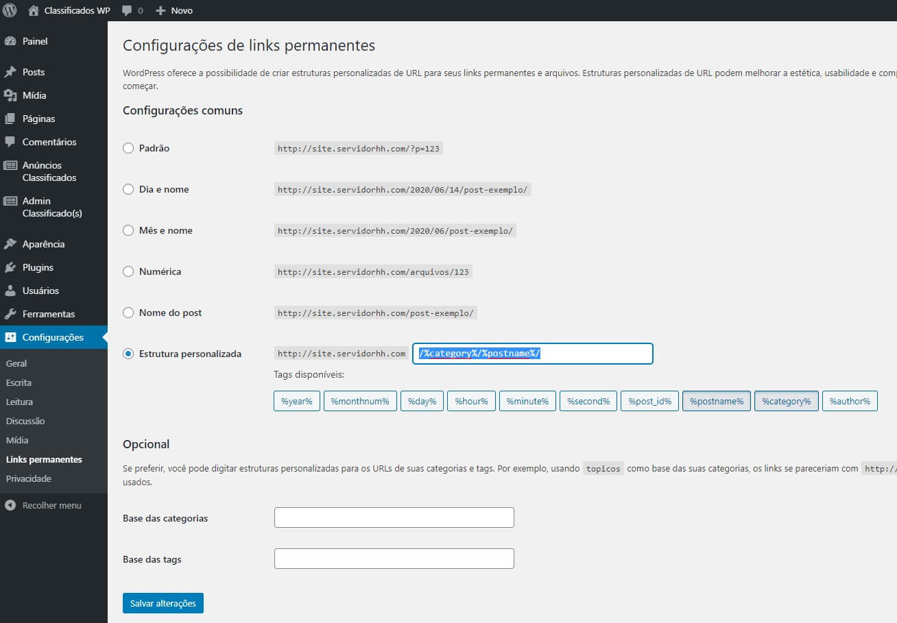 Configurando a URL do Site WordPress