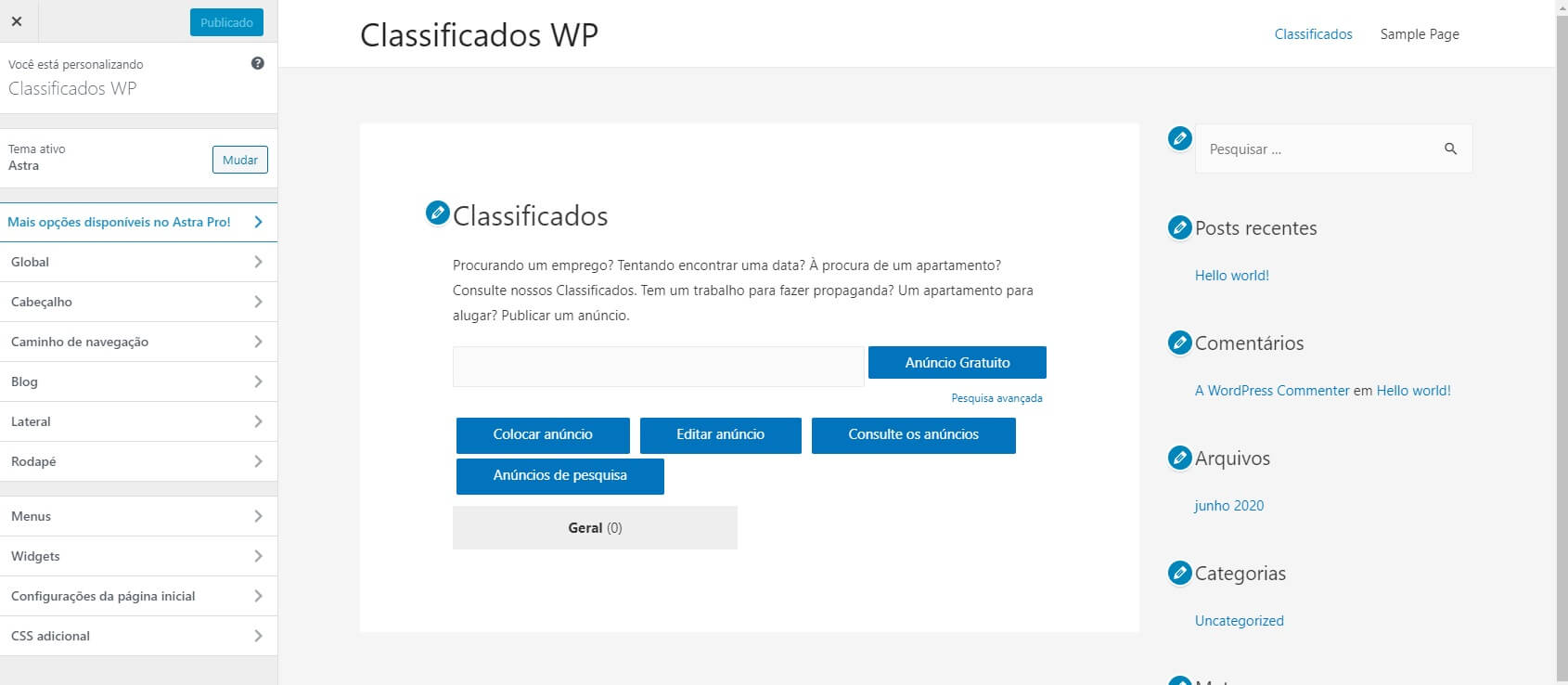 Personalizar Aparência Tema WordPress