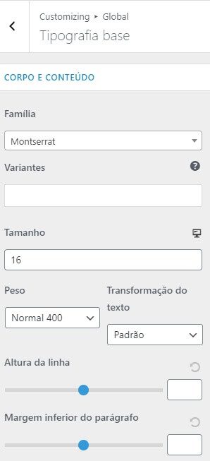Alterando Tipografia Base