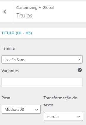 Alterando Tipografia Base Titulos