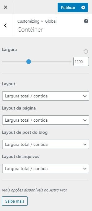 Largura de Conteiner do site Classificados WordPress