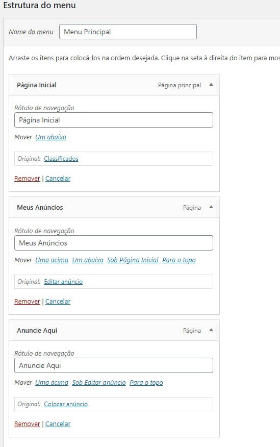 Alterando o Menu do Nosso Classificados WordPress