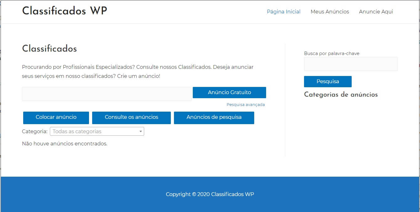 Resultado da nova Barra Lateral do Site de Classificados WordPress