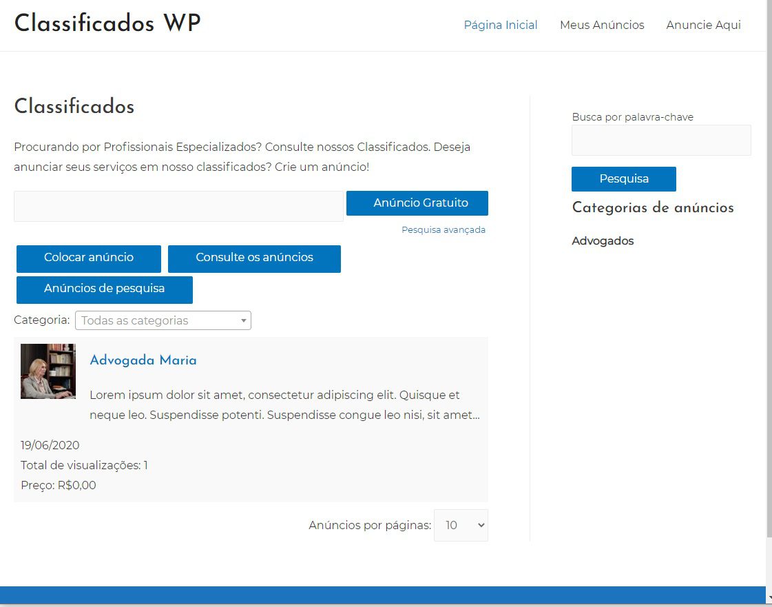 Site de Classificados WordPress com primeiro Anúncio