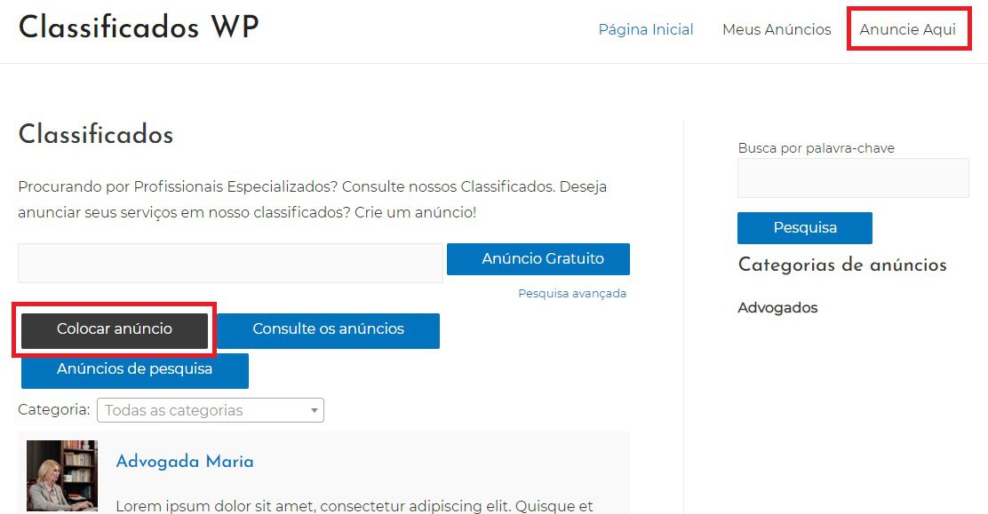 Adicionando Anúncio de Classificados pelo Site