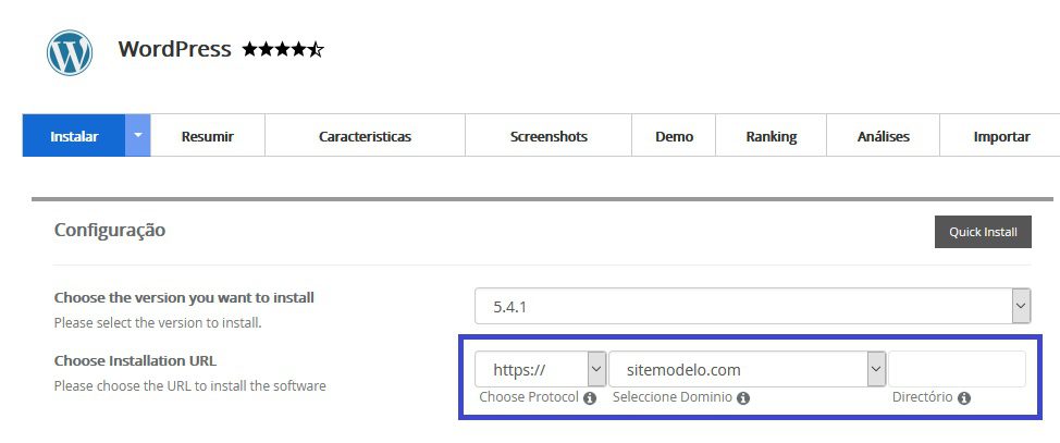 dominio e url do wordpress