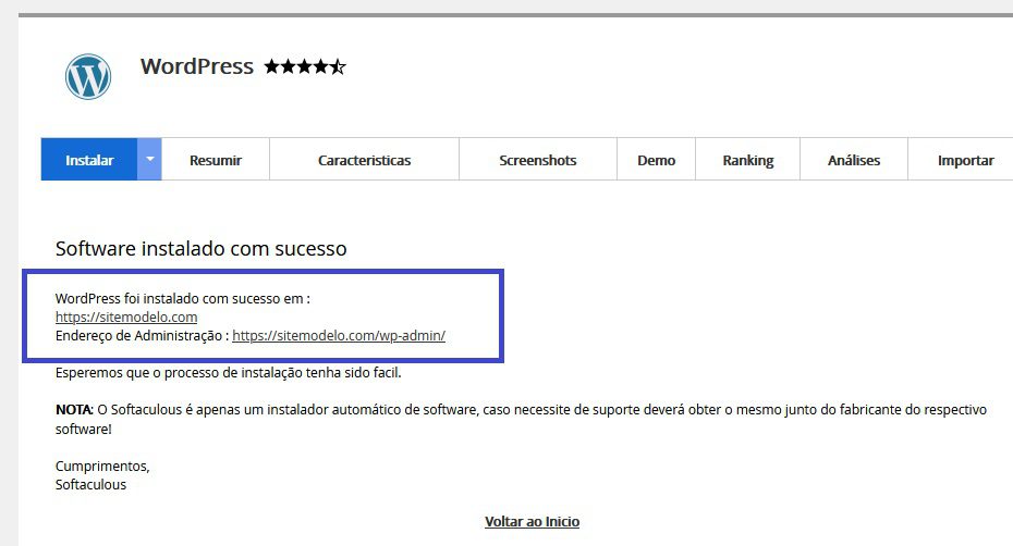dados de acesso wordpress
