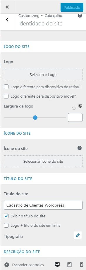 Configurações do Rodapé do Site