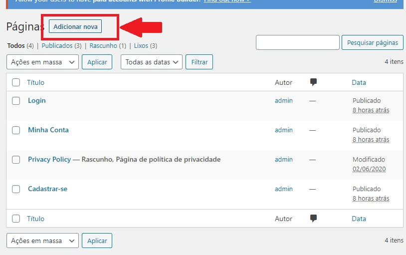 Criar Página Inicial do Site de Cadastro de Clientes em WordPress