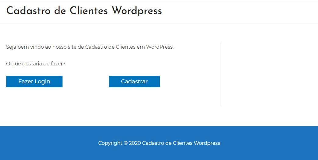 Criar Página Inicial do Site de Cadastro de Clientes em WordPress