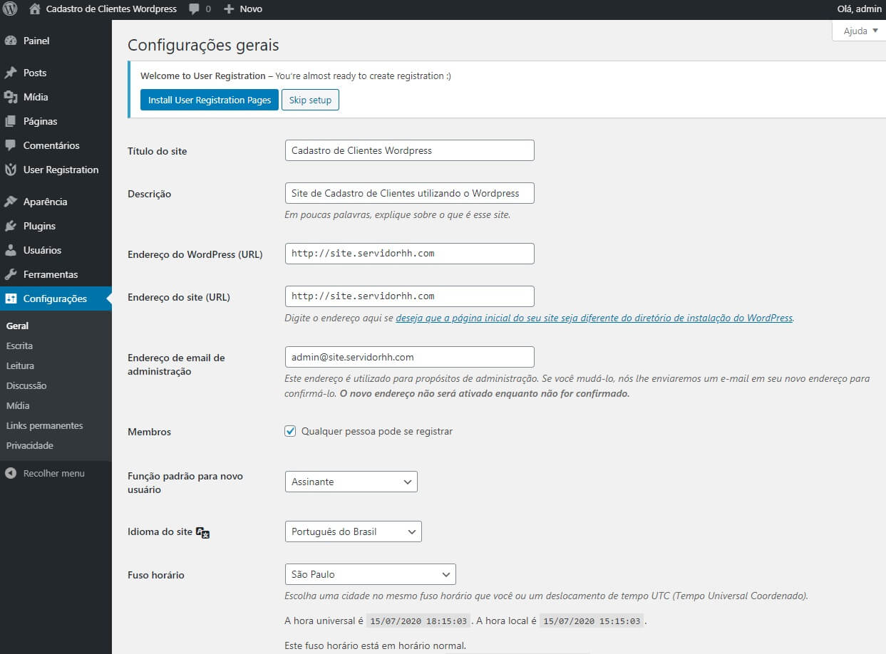 Site com Cadastro de Clientes em WordPress