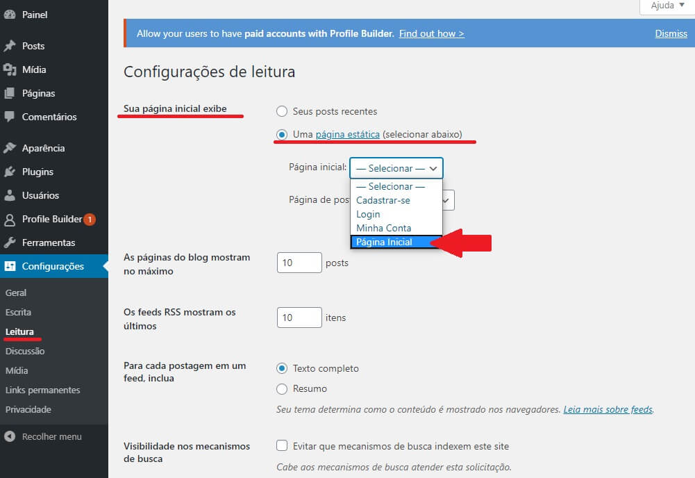 Criar Página Inicial do Site de Cadastro de Clientes em WordPress