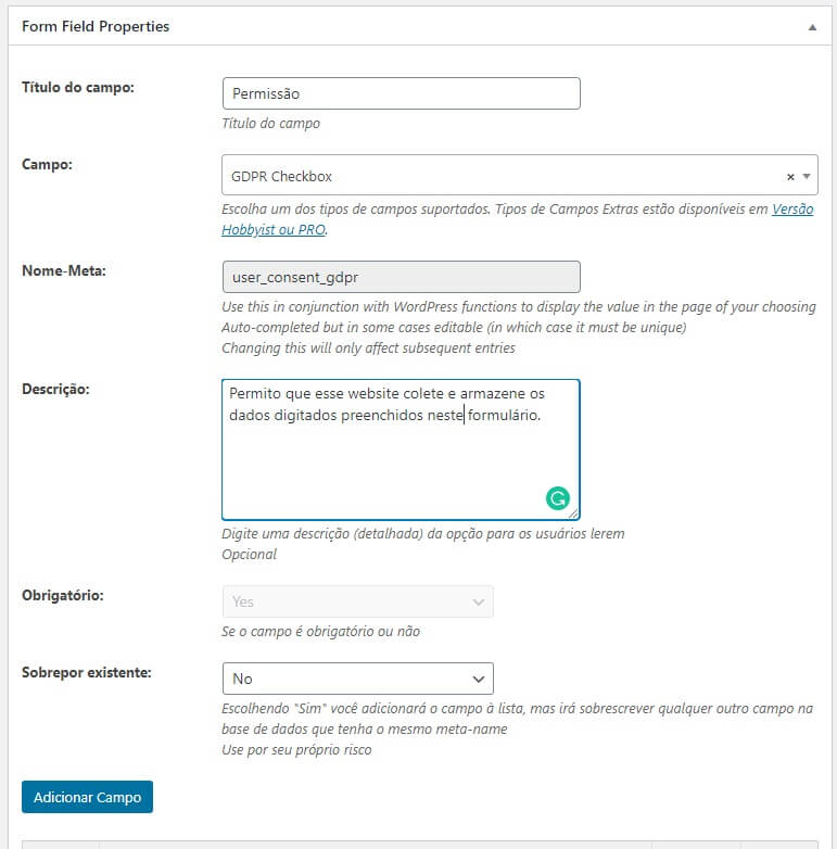 Configurando os Campos do Formulário de Cadastro do Site de Cadastro de Clientes em WordPress