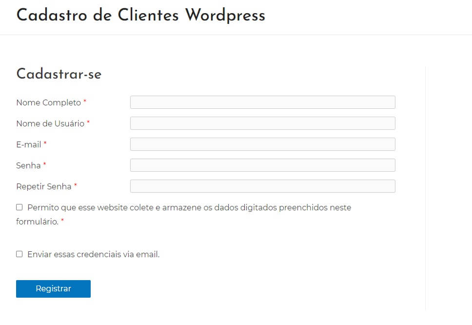 Configurando os Campos do Formulário de Cadastro do Site de Cadastro de Clientes em WordPress