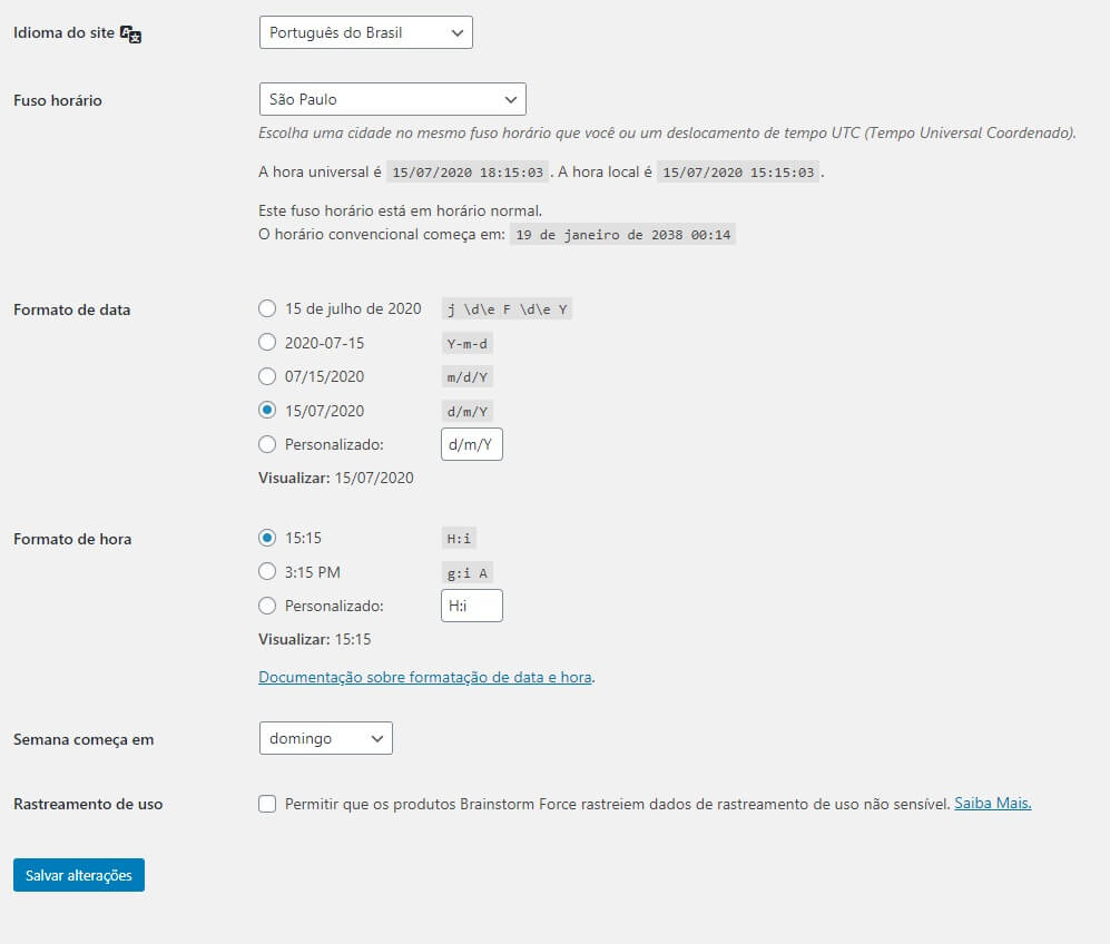 Configurações Gerais do Site WordPress