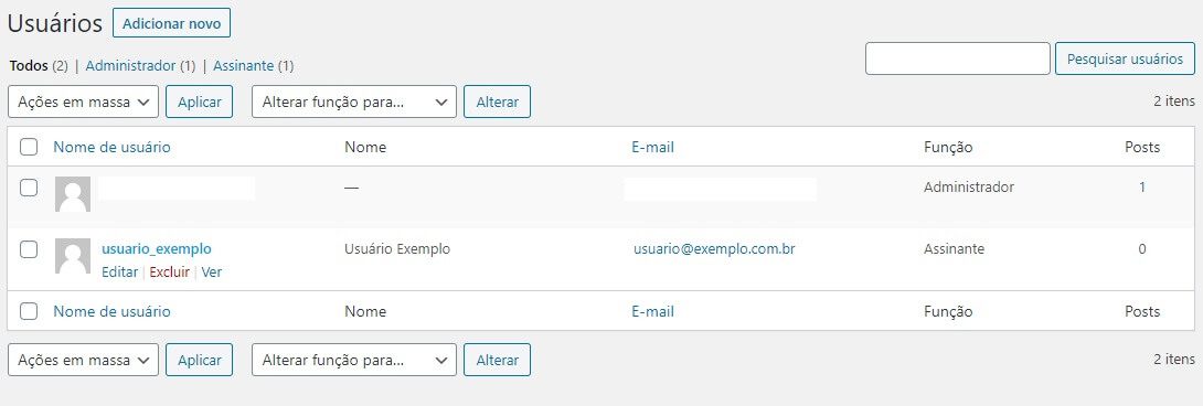 Configurando usuários através do painel de Administrador do WordPress