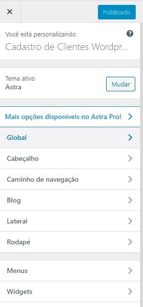 Configurações de Aparência do Site de Cadastro de Clientes WordPress