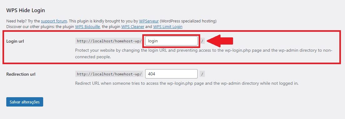 Alterar a URL da Página de Login
